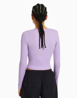 FEMME BERSHKA Personnalisables*T-shirt manches longues bord-côte
