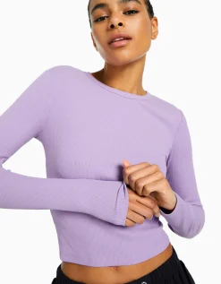 FEMME BERSHKA Personnalisables*T-shirt manches longues bord-côte