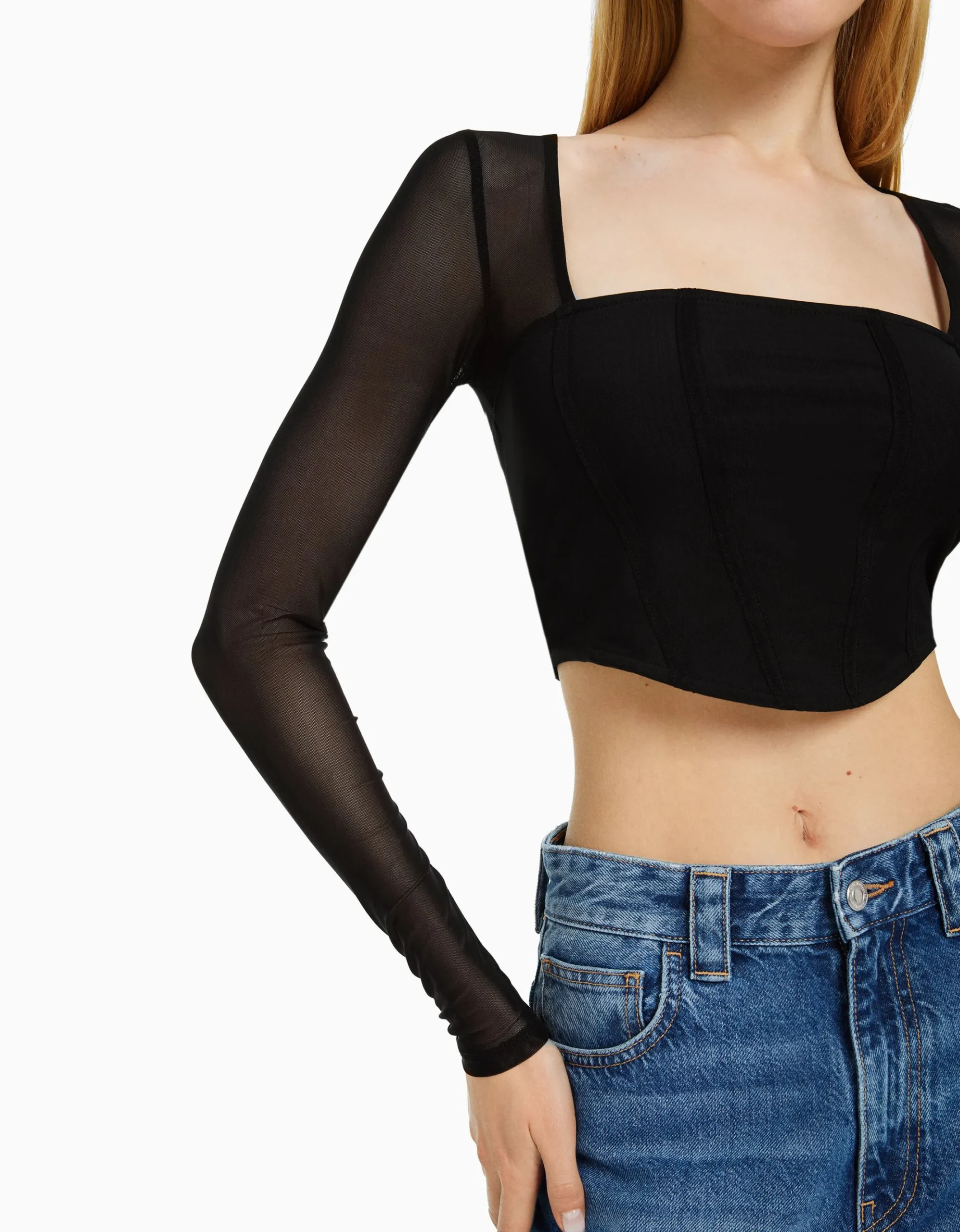 FEMME BERSHKA Tee-shirts*T-shirt manches longues corset tulle