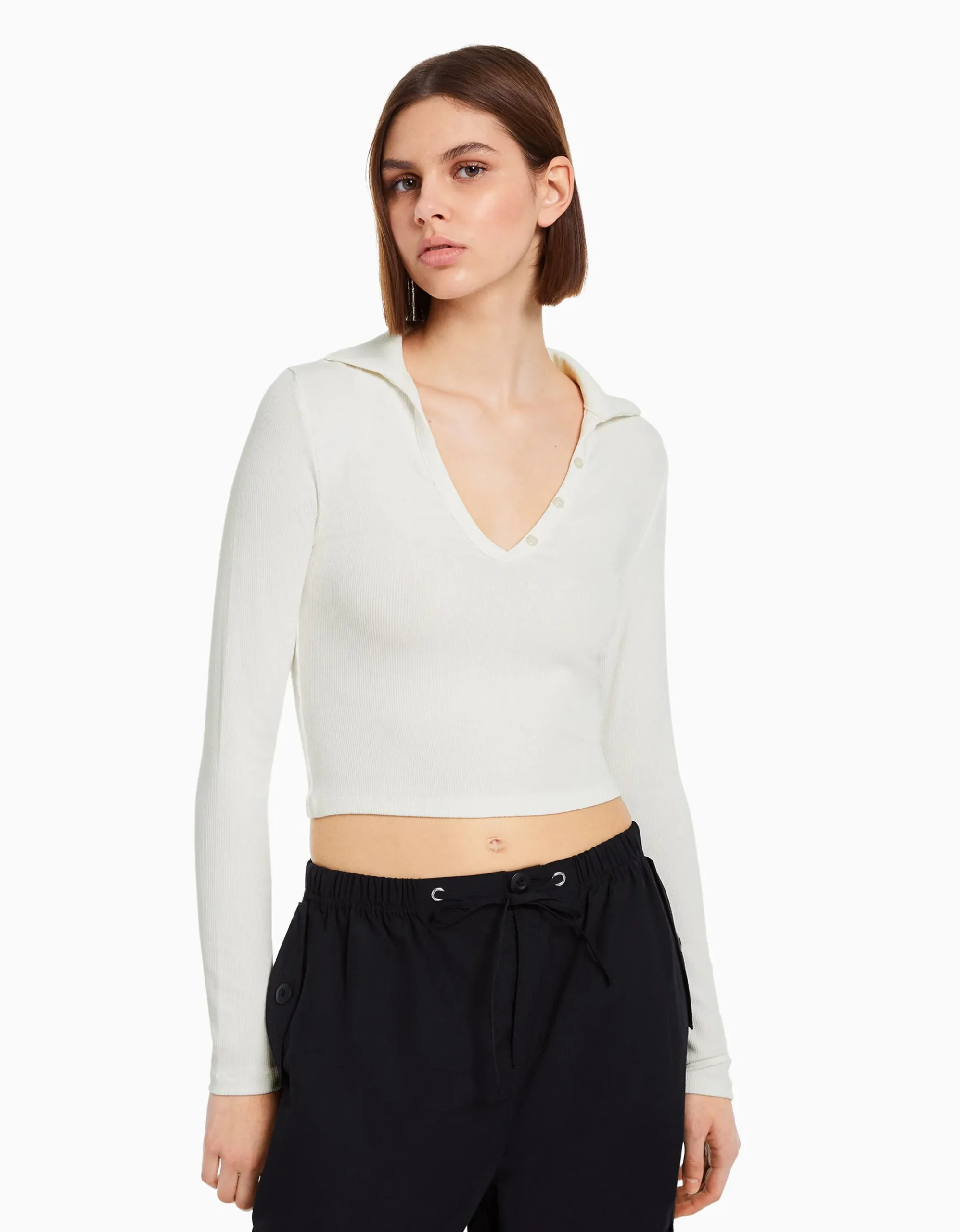 FEMME BERSHKA Tee-shirts*T-shirt manches longues col polo boutons