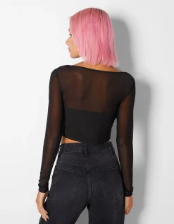 FEMME BERSHKA Party*T-shirt manches longues corset tulle