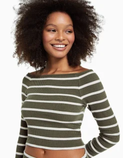 FEMME BERSHKA Tee-shirts*T-shirt manches longues col bateau rayures