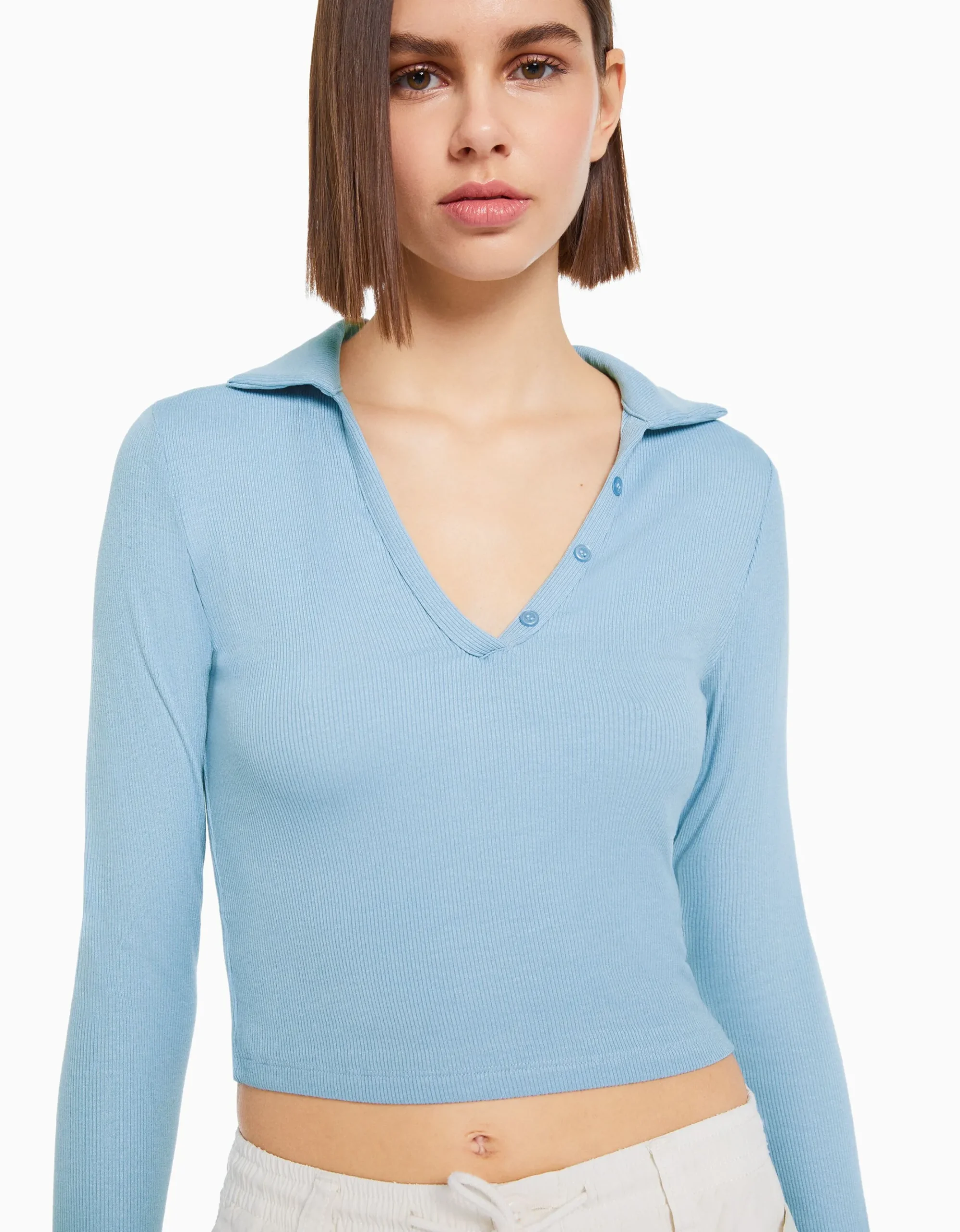 FEMME BERSHKA Tee-shirts*T-shirt manches longues col polo boutons