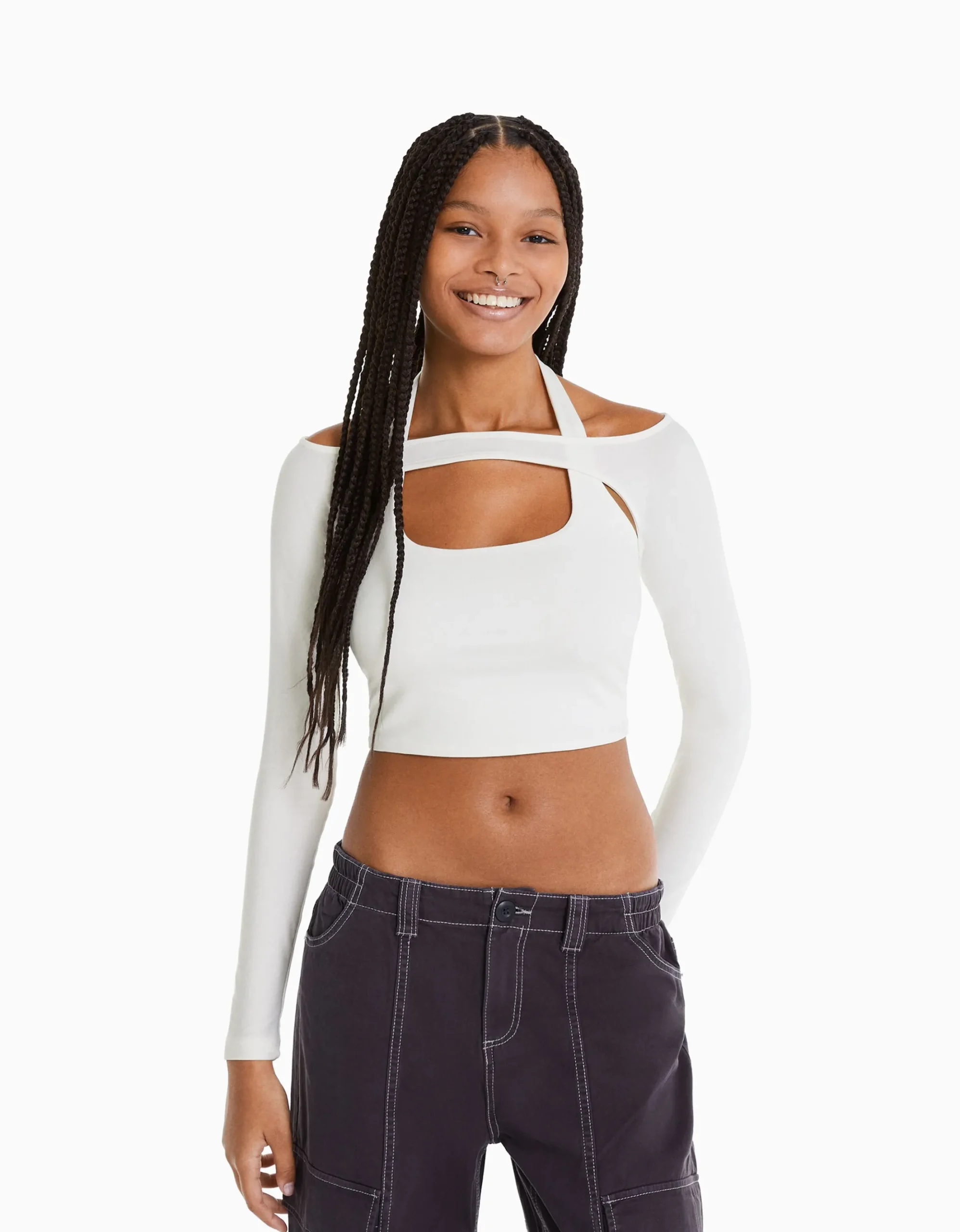 FEMME BERSHKA Tee-shirts*T-shirt manches longues détail encolure