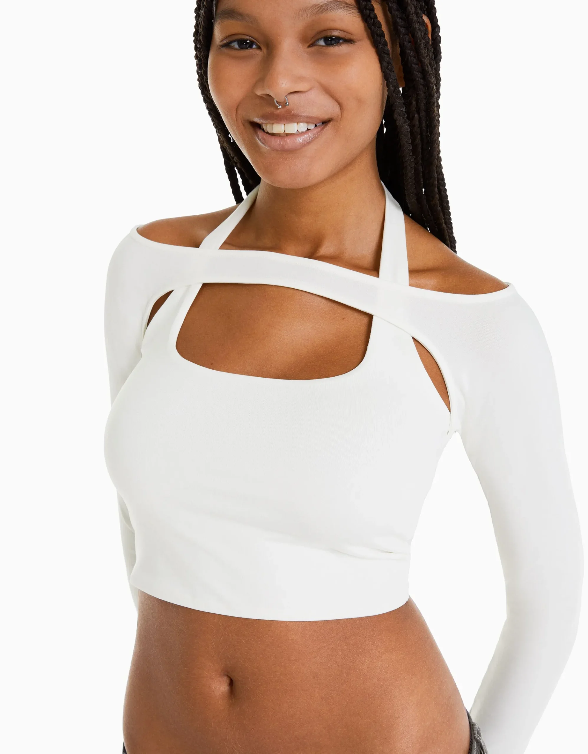 FEMME BERSHKA Tee-shirts*T-shirt manches longues détail encolure