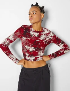 FEMME BERSHKA Tee-shirts*T-shirt manches longues imprimé