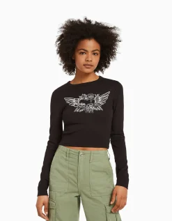 FEMME BERSHKA Tee-shirts*T-shirt manches longues imprimé