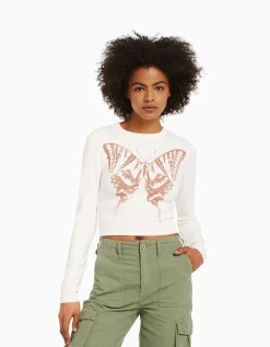 FEMME BERSHKA Tee-shirts*T-shirt manches longues imprimé