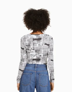 FEMME BERSHKA Tee-shirts*T-shirt manches longues imprimé