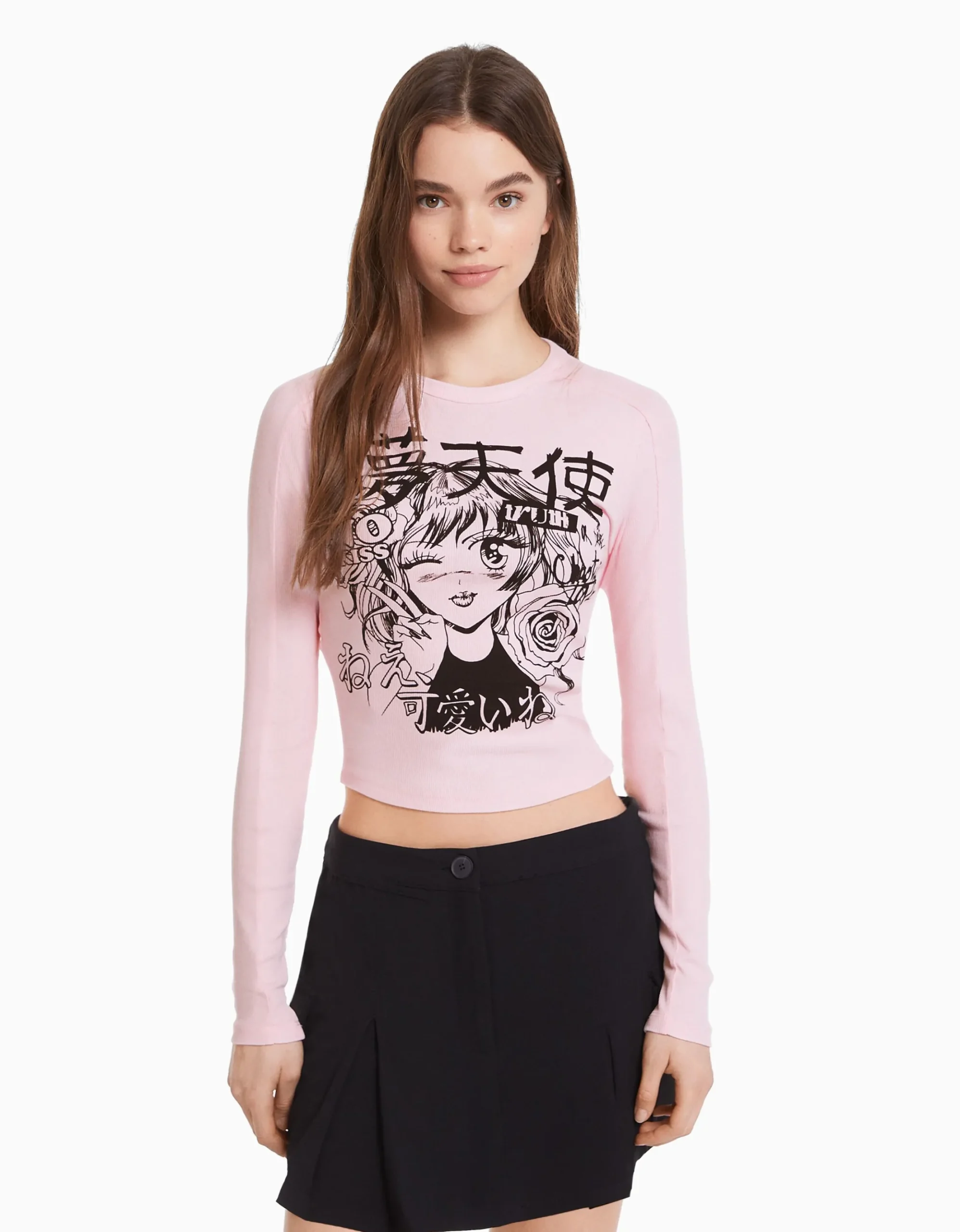 FEMME BERSHKA Tee-shirts*T-shirt manches longues imprimé anime