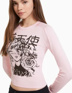 FEMME BERSHKA Tee-shirts*T-shirt manches longues imprimé anime