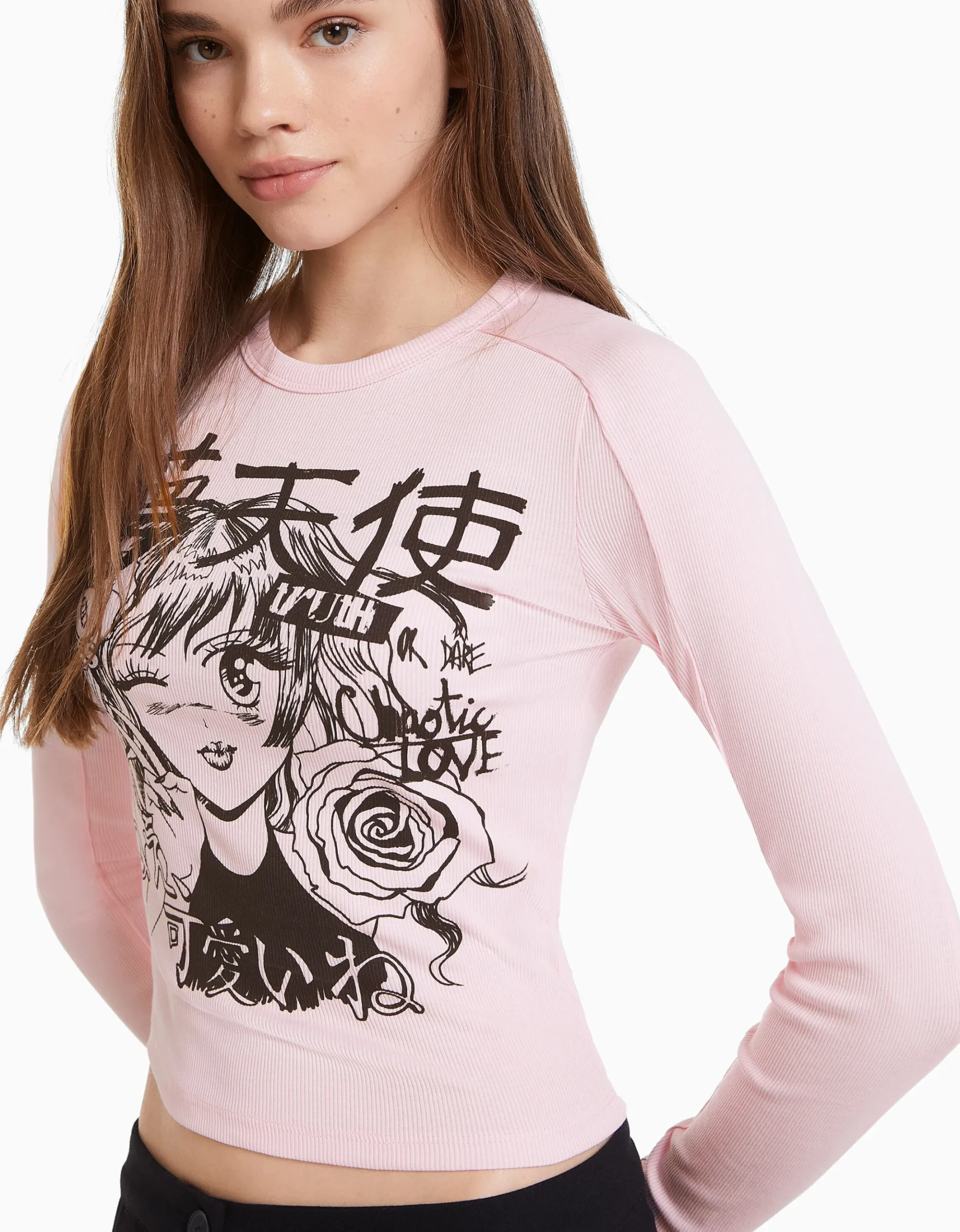 FEMME BERSHKA Tee-shirts*T-shirt manches longues imprimé anime