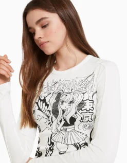 FEMME BERSHKA Tee-shirts*T-shirt manches longues imprimé anime