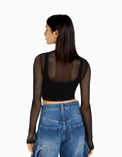 FEMME BERSHKA Tee-shirts*T-shirt manches longues seamless filet