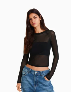 FEMME BERSHKA Tee-shirts*T-shirt manches longues tulle raglan