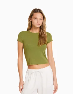 FEMME BERSHKA Tee-shirts*T-shirt moulant manches courtes