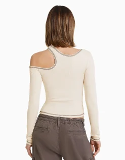 FEMME BERSHKA Tee-shirts*T-shirt moulant manches longues fil contraste