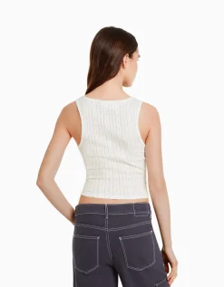 FEMME BERSHKA Tee-shirts*T-shirt sans manches maille pointelle imprimé The Rolling Stones
