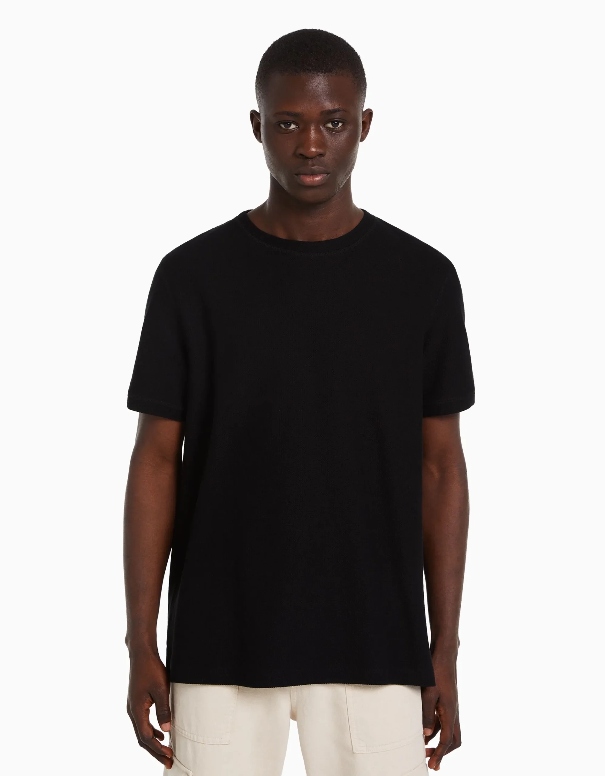 HOMME BERSHKA Tee-shirts*T-shirt texturé à manches courtes