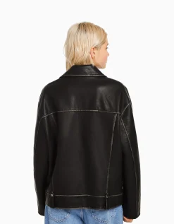 FEMME BERSHKA Vestes*Veste style motard similicuir ceinture