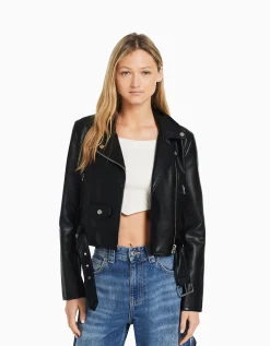 FEMME BERSHKA Vêtements*Veste style motard similicuir ceinture