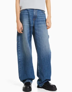 HOMME BERSHKA Vêtements*Wide balloon leg carpenter jeans with detailing