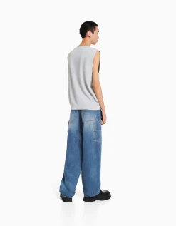 HOMME BERSHKA Vêtements*Wide balloon leg carpenter jeans with detailing