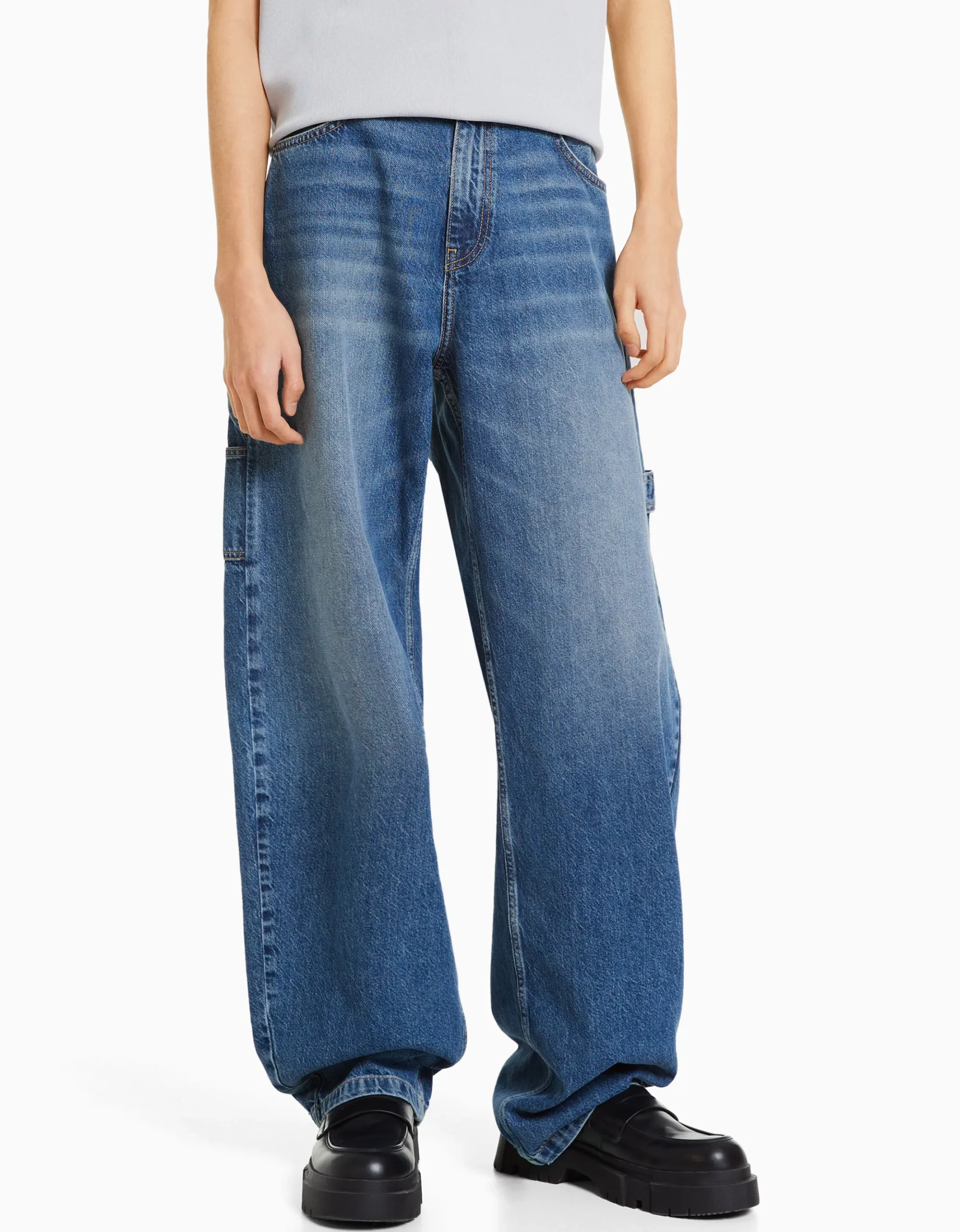 HOMME BERSHKA Vêtements*Wide balloon leg carpenter jeans with detailing